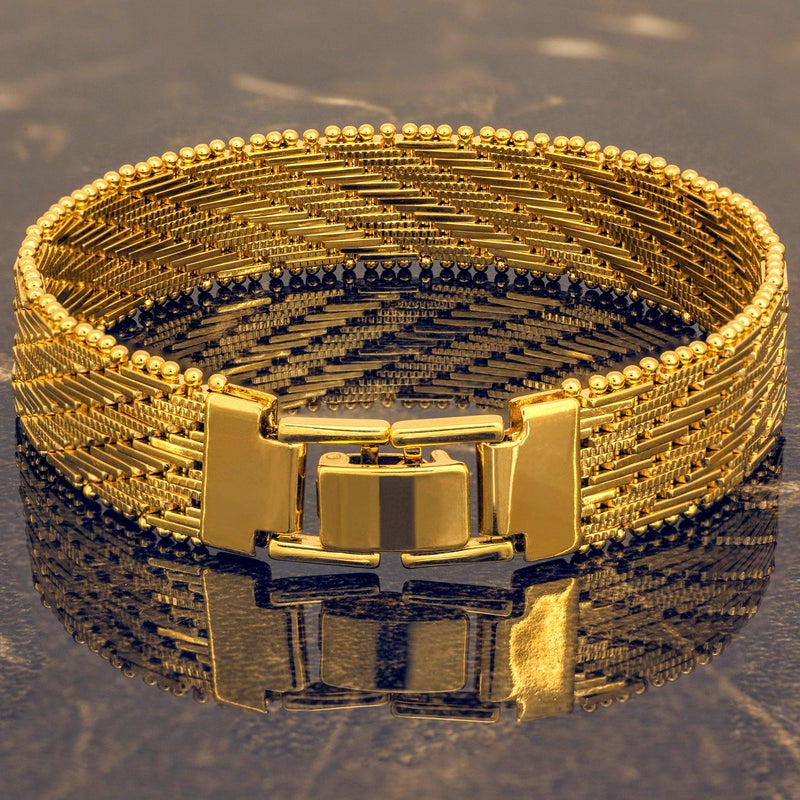 LIFETIME JEWELRY Vintage Flat Basket Weave Bracelet 24k Real Gold Plated for Women and Men (7mm & 13mm) (13mm, 7 inches) - Image 4